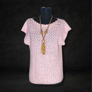 Vintage Handmade Crochet Knit Blouse Light Pink Medium
